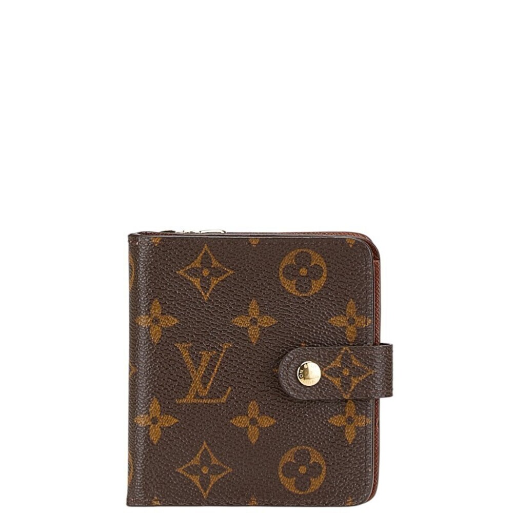 Louis Vuitton Monogram Compact Zip Bi fold Wallet Brown